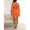 image:imageRVivimos Womens Casual Mini Dress Balloon Long Sleeve Deep V Neck Open Back ALine Swing Short DressOrange
