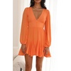 image:imageRVivimos Womens Casual Mini Dress Balloon Long Sleeve Deep V Neck Open Back ALine Swing Short DressOrange