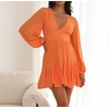 image:imageRVivimos Womens Casual Mini Dress Balloon Long Sleeve Deep V Neck Open Back ALine Swing Short DressOrange