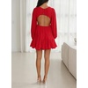image:imageRVivimos Womens Casual Mini Dress Balloon Long Sleeve Deep V Neck Open Back ALine Swing Short DressRed