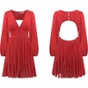 image:imageRVivimos Womens Casual Mini Dress Balloon Long Sleeve Deep V Neck Open Back ALine Swing Short DressRed