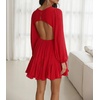 image:imageRVivimos Womens Casual Mini Dress Balloon Long Sleeve Deep V Neck Open Back ALine Swing Short DressRed