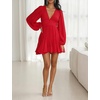 image:imageRVivimos Womens Casual Mini Dress Balloon Long Sleeve Deep V Neck Open Back ALine Swing Short DressRed