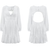 image:imageRVivimos Womens Casual Mini Dress Balloon Long Sleeve Deep V Neck Open Back ALine Swing Short DressWhite