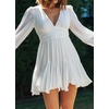 image:imageRVivimos Womens Casual Mini Dress Balloon Long Sleeve Deep V Neck Open Back ALine Swing Short DressWhite