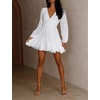 image:imageRVivimos Womens Casual Mini Dress Balloon Long Sleeve Deep V Neck Open Back ALine Swing Short DressWhite