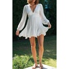 image:imageRVivimos Womens Casual Mini Dress Balloon Long Sleeve Deep V Neck Open Back ALine Swing Short DressWhite