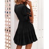 image:imageRVivimos Womens Cotton Summer Short Sleeves V Neck Tie Waist Casual Layered Ruffles Mini Swing DressesBlackshortsleeve