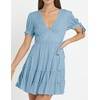 image:imageRVivimos Womens Cotton Summer Short Sleeves V Neck Tie Waist Casual Layered Ruffles Mini Swing DressesSkyblueshortsleeve