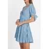 image:imageRVivimos Womens Cotton Summer Short Sleeves V Neck Tie Waist Casual Layered Ruffles Mini Swing DressesSkyblueshortsleeve