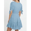 image:imageRVivimos Womens Cotton Summer Short Sleeves V Neck Tie Waist Casual Layered Ruffles Mini Swing DressesSkyblueshortsleeve