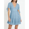 image:imageRVivimos Womens Cotton Summer Short Sleeves V Neck Tie Waist Casual Layered Ruffles Mini Swing DressesSkyblueshortsleeve