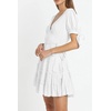 image:imageRVivimos Womens Cotton Summer Short Sleeves V Neck Tie Waist Casual Layered Ruffles Mini Swing DressesWhiteshortsleeve