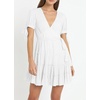 image:imageRVivimos Womens Cotton Summer Short Sleeves V Neck Tie Waist Casual Layered Ruffles Mini Swing DressesWhiteshortsleeve