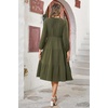 image:imageRVivimos Womens Fall Casual Gauze Cotton Dresses V Neck Long Sleeve Ruffle Tiered Flowy Midi Dress with PocketsArmy Green