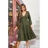 image:imageRVivimos Womens Fall Casual Gauze Cotton Dresses V Neck Long Sleeve Ruffle Tiered Flowy Midi Dress with PocketsArmy Green
