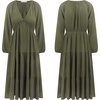 image:imageRVivimos Womens Fall Casual Gauze Cotton Dresses V Neck Long Sleeve Ruffle Tiered Flowy Midi Dress with PocketsArmy Green