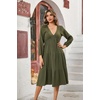 image:imageRVivimos Womens Fall Casual Gauze Cotton Dresses V Neck Long Sleeve Ruffle Tiered Flowy Midi Dress with PocketsArmy Green