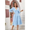 image:imageRVivimos Womens Fall Casual Gauze Cotton Dresses V Neck Long Sleeve Ruffle Tiered Flowy Midi Dress with PocketsLight Blue