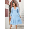 image:imageRVivimos Womens Fall Casual Gauze Cotton Dresses V Neck Long Sleeve Ruffle Tiered Flowy Midi Dress with PocketsLight Blue