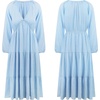 image:imageRVivimos Womens Fall Casual Gauze Cotton Dresses V Neck Long Sleeve Ruffle Tiered Flowy Midi Dress with PocketsLight Blue