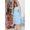 image:imageRVivimos Womens Fall Casual Gauze Cotton Dresses V Neck Long Sleeve Ruffle Tiered Flowy Midi Dress with PocketsLight Blue