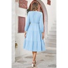 image:imageRVivimos Womens Fall Casual Gauze Cotton Dresses V Neck Long Sleeve Ruffle Tiered Flowy Midi Dress with PocketsLight Blue