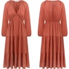 image:imageRVivimos Womens Fall Casual Gauze Cotton Dresses V Neck Long Sleeve Ruffle Tiered Flowy Midi Dress with PocketsOrange