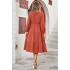 image:imageRVivimos Womens Fall Casual Gauze Cotton Dresses V Neck Long Sleeve Ruffle Tiered Flowy Midi Dress with PocketsOrange
