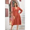 image:imageRVivimos Womens Fall Casual Gauze Cotton Dresses V Neck Long Sleeve Ruffle Tiered Flowy Midi Dress with PocketsOrange
