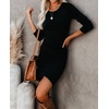 image:imageRVivimos Womens Fall Cotton Long Sleeve Casual Ruched Dress Bodycon TShirt Mini DressBlack