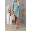 image:imageRVivimos Womens Fall Cotton Long Sleeve Casual Ruched Dress Bodycon TShirt Mini DressGrayish Green