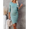 image:imageRVivimos Womens Fall Cotton Long Sleeve Casual Ruched Dress Bodycon TShirt Mini DressGrayish Green