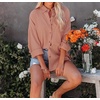 image:imageRVivimos Womens Fall Cotton Long Sleeve Oversized Loose Casual Button Down Shirts Blouses with PocketBrickred