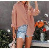 image:imageRVivimos Womens Fall Cotton Long Sleeve Oversized Loose Casual Button Down Shirts Blouses with PocketBrickred