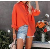 image:imageRVivimos Womens Fall Cotton Long Sleeve Oversized Loose Casual Button Down Shirts Blouses with PocketOrange