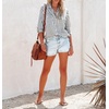 image:imageRVivimos Womens Fall Cotton Long Sleeves Roll Up Striped Casual V Neck Button Down Shirts BlousesBlack2