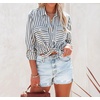 image:imageRVivimos Womens Fall Cotton Long Sleeves Roll Up Striped Casual V Neck Button Down Shirts BlousesBlack2