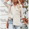image:imageRVivimos Womens Fall Cotton Long Sleeves Roll Up Striped Casual V Neck Button Down Shirts BlousesKhaki2