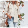 image:imageRVivimos Womens Fall Cotton Long Sleeves Roll Up Striped Casual V Neck Button Down Shirts BlousesKhaki2