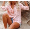 image:imageRVivimos Womens Fall Cotton Long Sleeves Roll Up Striped Casual V Neck Button Down Shirts BlousesPink2