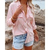 image:imageRVivimos Womens Fall Cotton Long Sleeves Roll Up Striped Casual V Neck Button Down Shirts BlousesPink2