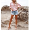 image:imageRVivimos Womens Fall Cotton Long Sleeves Roll Up Striped Casual V Neck Button Down Shirts BlousesPink2