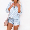 image:imageRVivimos Womens Fall Cotton Long Sleeves Roll Up Striped Casual V Neck Button Down Shirts BlousesSkyblue2
