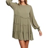 image:imageRVivimos Womens Fall Cotton Long Sleeves Ruffled Casual Loose Swing Flowy Tunic Mini DressArmygreen