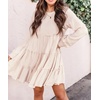 image:imageRVivimos Womens Fall Cotton Long Sleeves Ruffled Casual Loose Swing Flowy Tunic Mini DressBeige