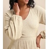 image:imageRVivimos Womens Fall Dresses Lantern Sleeve V Neck Stretchy Ribbed Knit ALine Tiered Mini Skater DressBeige