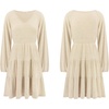 image:imageRVivimos Womens Fall Dresses Lantern Sleeve V Neck Stretchy Ribbed Knit ALine Tiered Mini Skater DressBeige
