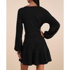 image:imageRVivimos Womens Fall Dresses Lantern Sleeve V Neck Stretchy Ribbed Knit ALine Tiered Mini Skater DressBlack