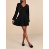 image:imageRVivimos Womens Fall Dresses Lantern Sleeve V Neck Stretchy Ribbed Knit ALine Tiered Mini Skater DressBlack